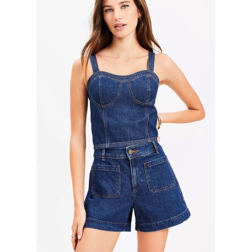 LOFT Chambray Bustier Denim Top 10 M/L